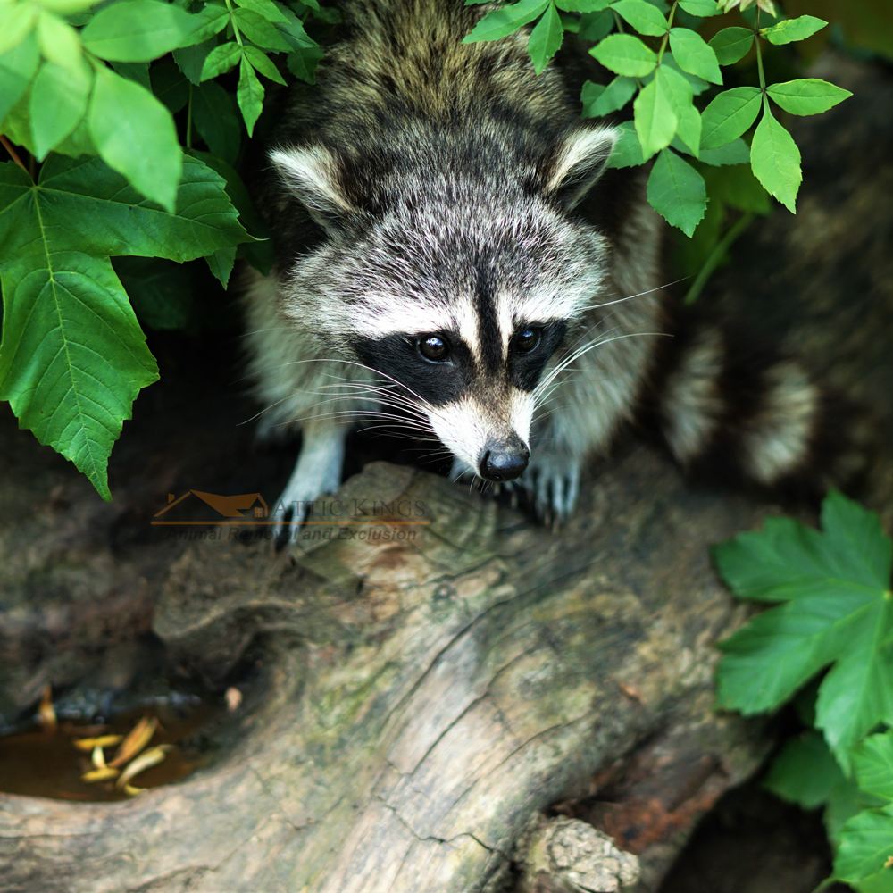 a raccoon takes a look